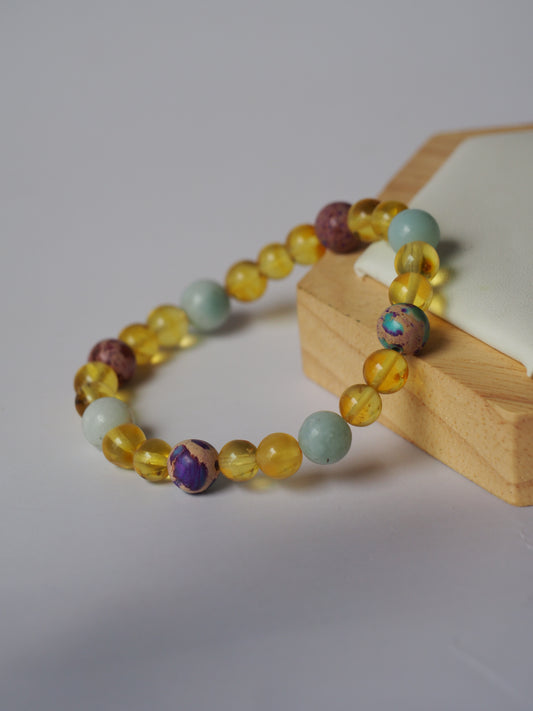 Natural Aquamarine, Imperial Jasper and Citron Amber Beaded Bracelet