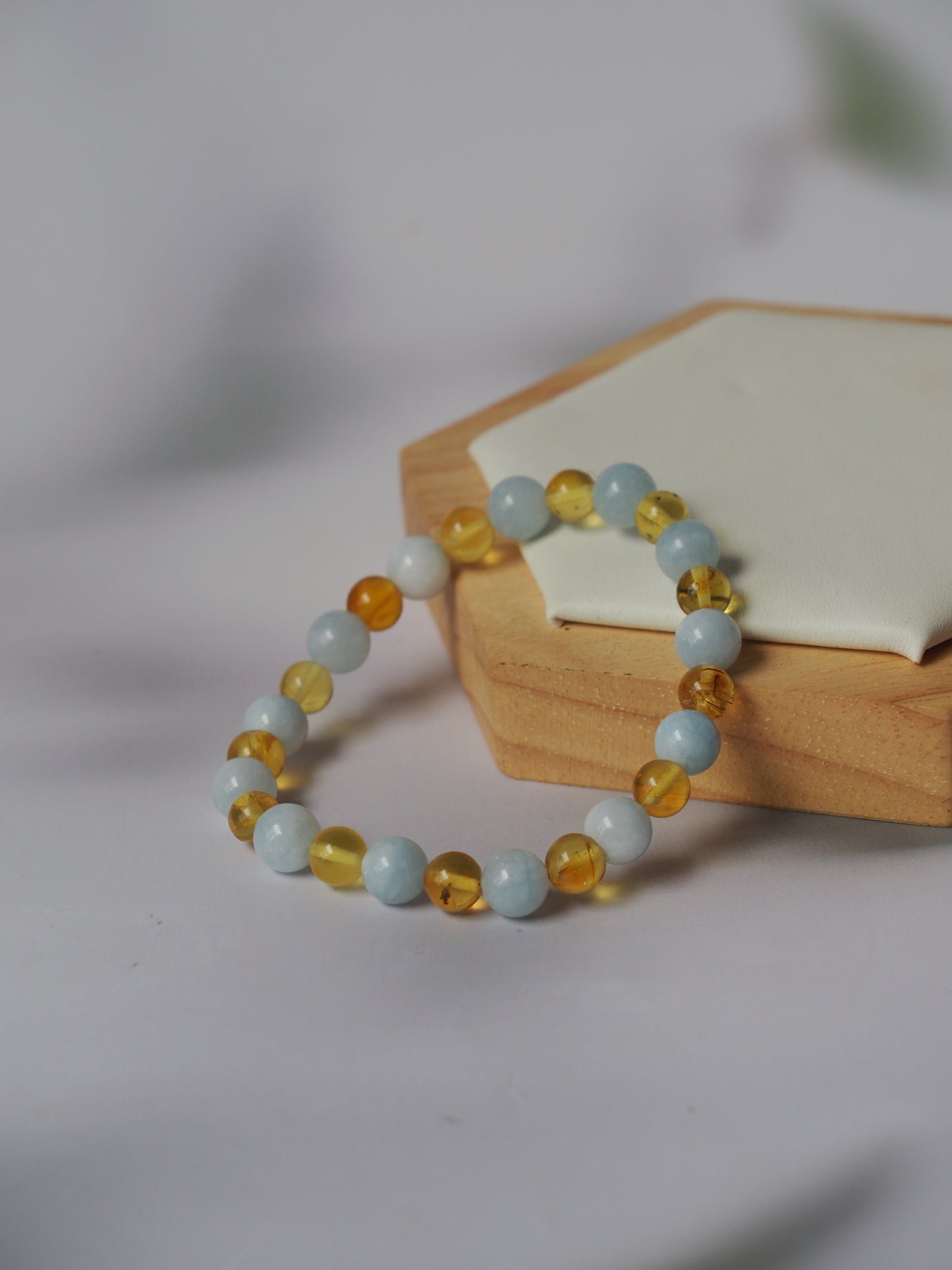 Natural Aquamarine And Cloudy Citron Amber Beaded Bracelet