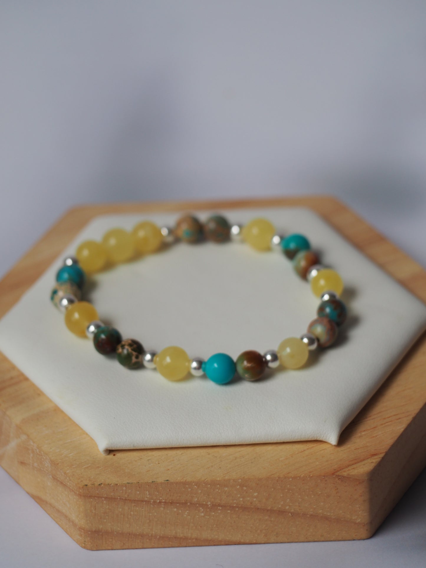 Natural Cloudy Amber, Silver 925 & Turquoise Beaded Bracelet
