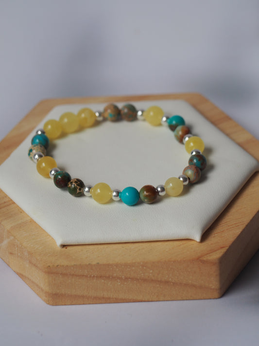 Natural Cloudy Amber, Silver 925 & Turquoise Beaded Bracelet