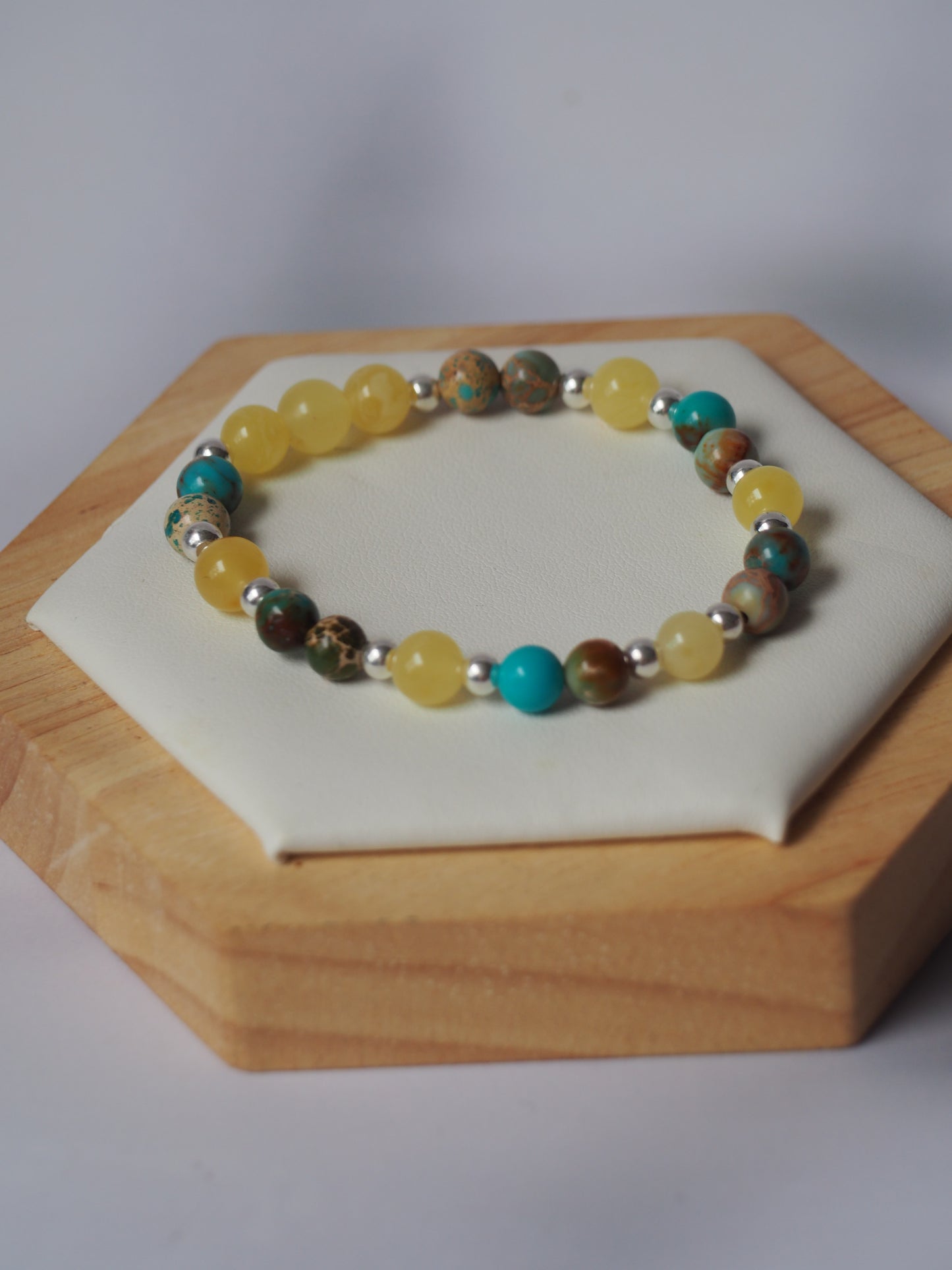 Natural Cloudy Amber, Silver 925 & Turquoise Beaded Bracelet