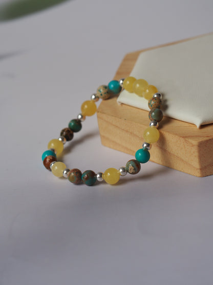 Natural Cloudy Amber, Silver 925 & Turquoise Beaded Bracelet