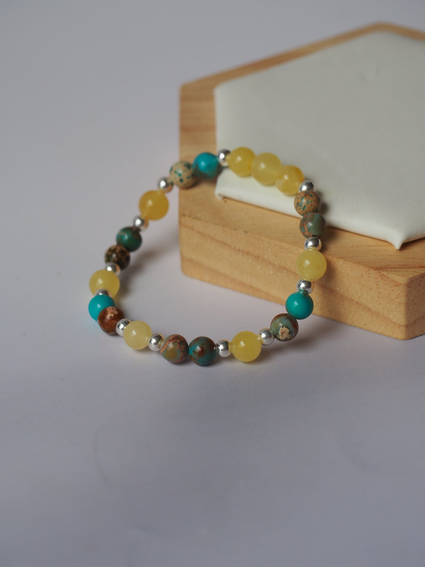 Natural Cloudy Amber, Silver 925 & Turquoise Beaded Bracelet