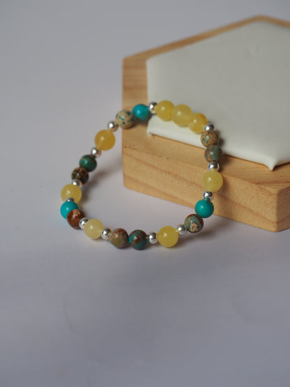 Natural Cloudy Amber, Silver 925 & Turquoise Beaded Bracelet