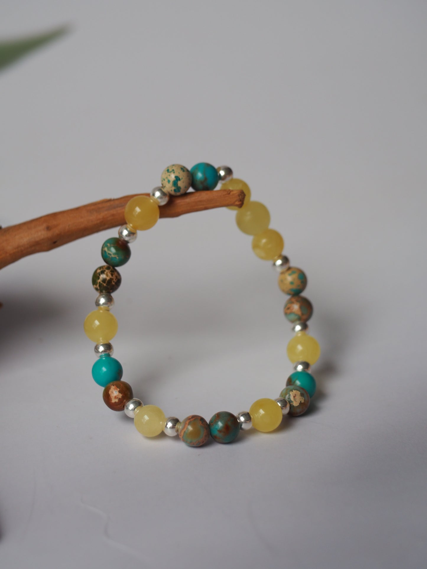 Natural Cloudy Amber, Silver 925 & Turquoise Beaded Bracelet