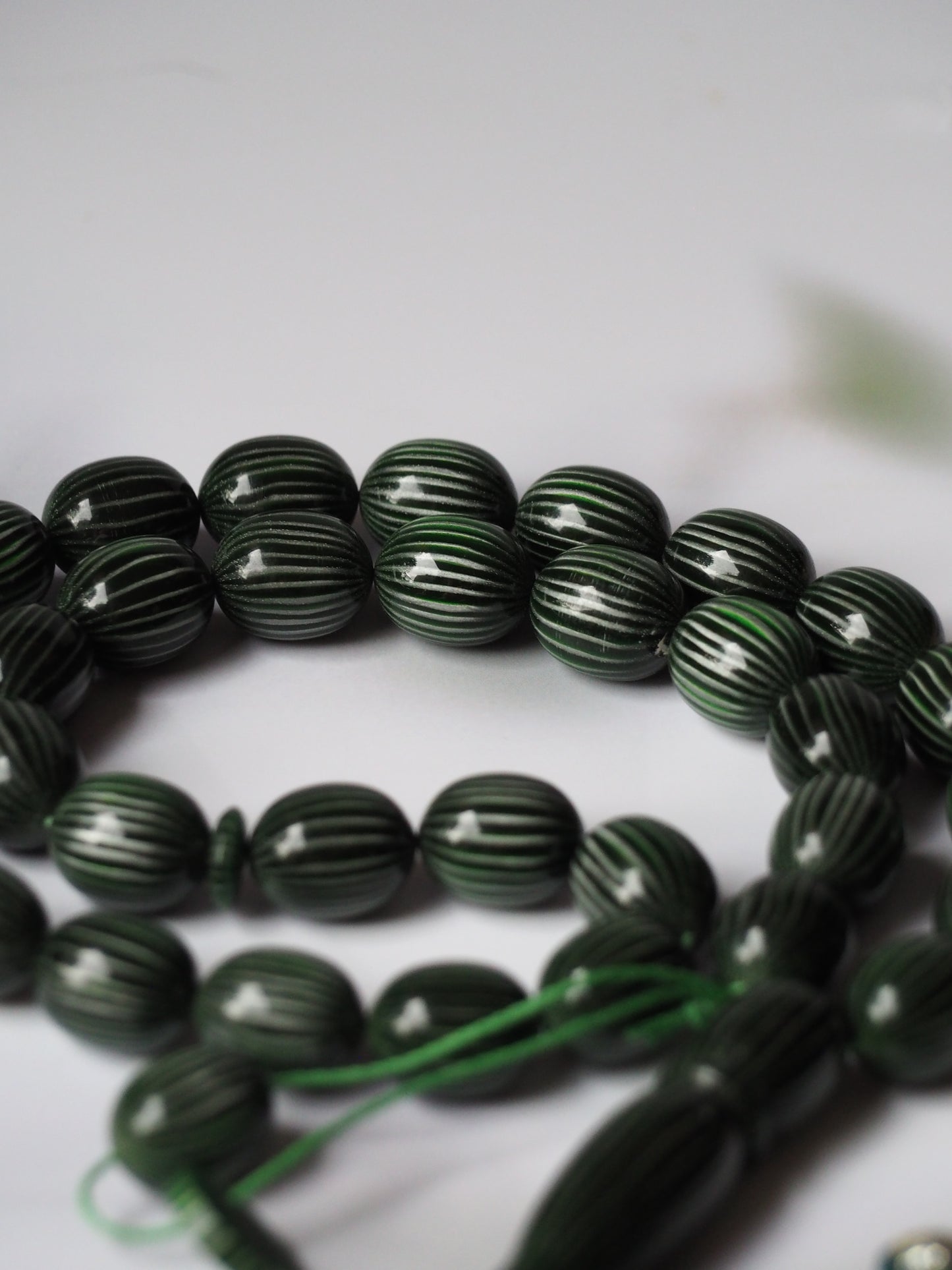 Dark Green Textured Olive Shape Bakelite Rosary