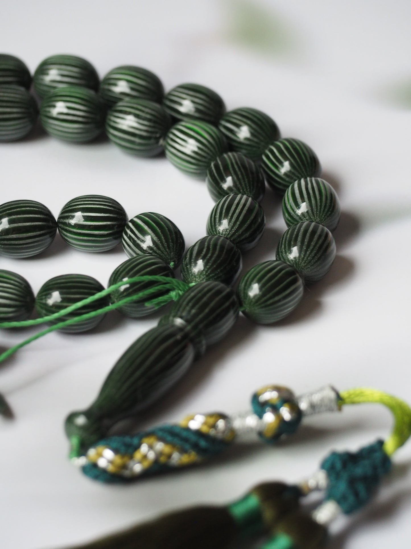 Dark Green Textured Olive Shape Bakelite Rosary