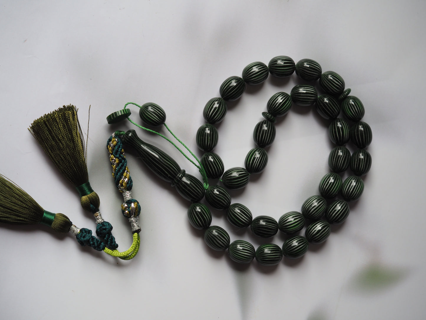 Dark Green Textured Olive Shape Bakelite Rosary