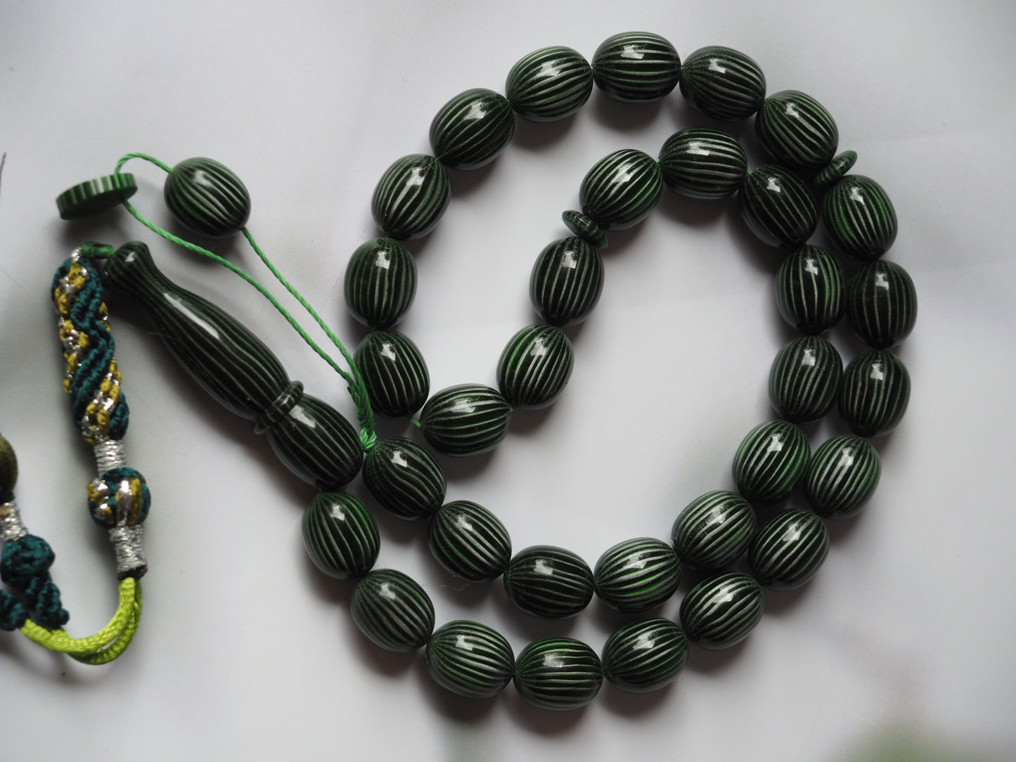 Dark Green Textured Olive Shape Bakelite Rosary