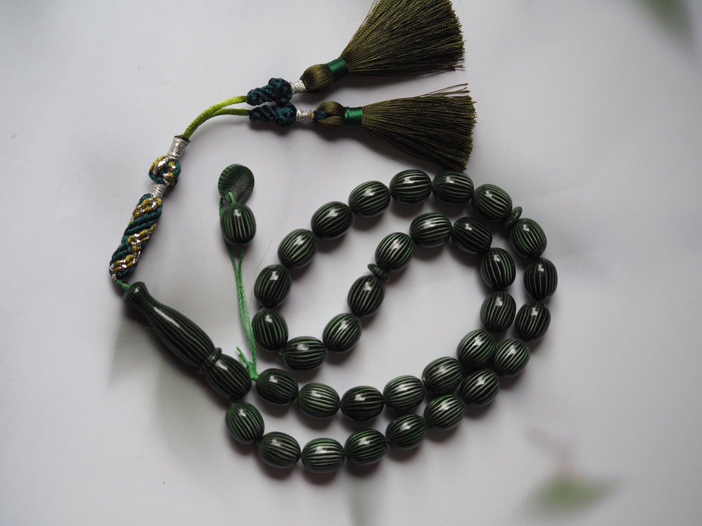 Dark Green Textured Olive Shape Bakelite Rosary