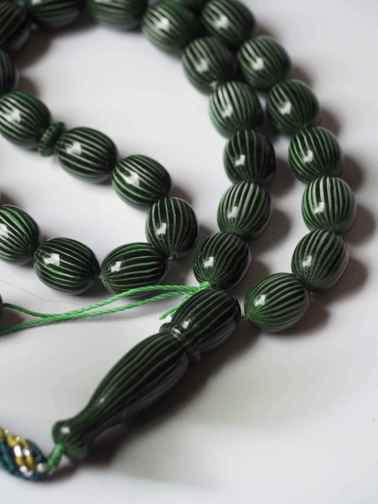 Dark Green Textured Olive Shape Bakelite Rosary