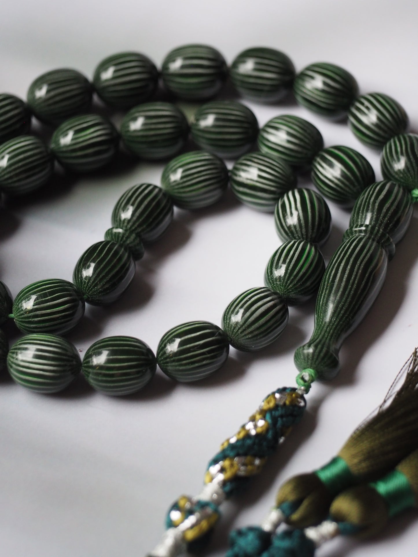 Dark Green Textured Olive Shape Bakelite Rosary