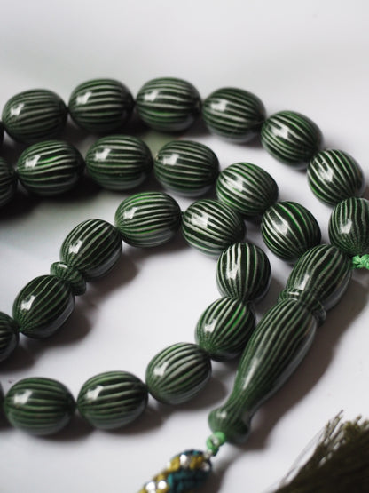 Dark Green Textured Olive Shape Bakelite Rosary