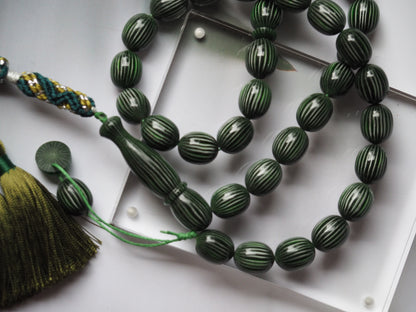 Dark Green Textured Olive Shape Bakelite Rosary