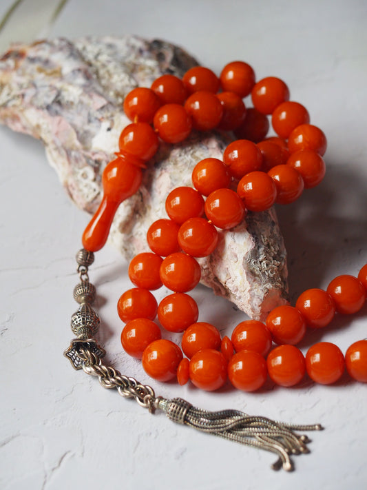 Antique Orange Bakelite Tasbih in Glitter Tone 47 Beads
