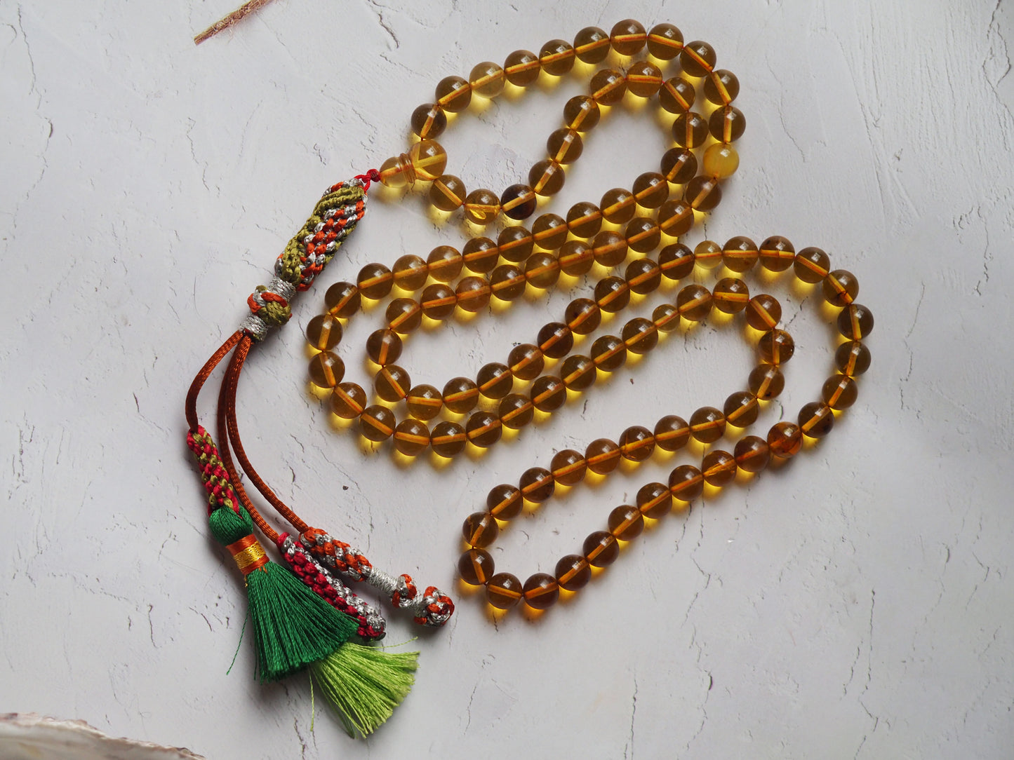 Natural Green Dominican Amber Pocket Size Rosary 99 Beads