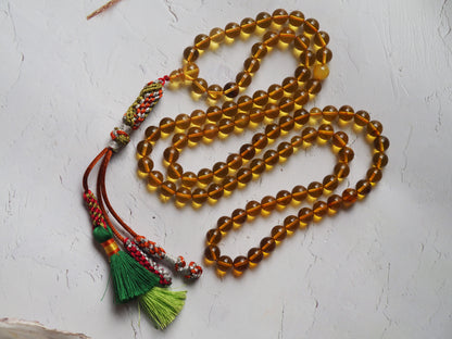 Natural Green Dominican Amber Pocket Size Rosary 99 Beads