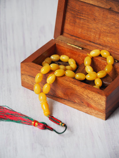 Small Natural Pocket Size Amber Tasbih 33 Beads Olive Shape