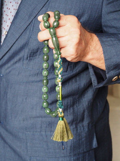 Dark Green Textured Olive Shape Bakelite Rosary