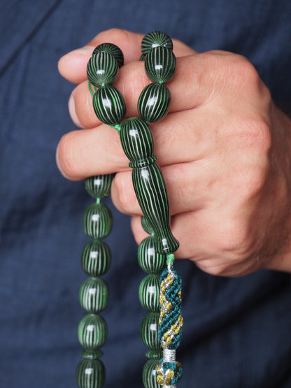 Dark Green Textured Olive Shape Bakelite Rosary