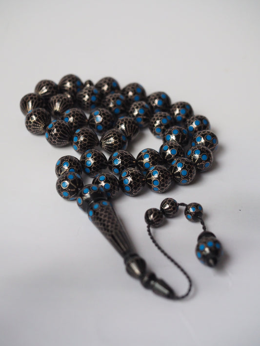 Black Kokka Wood with Silver Engravings Tasbih 33 Beads