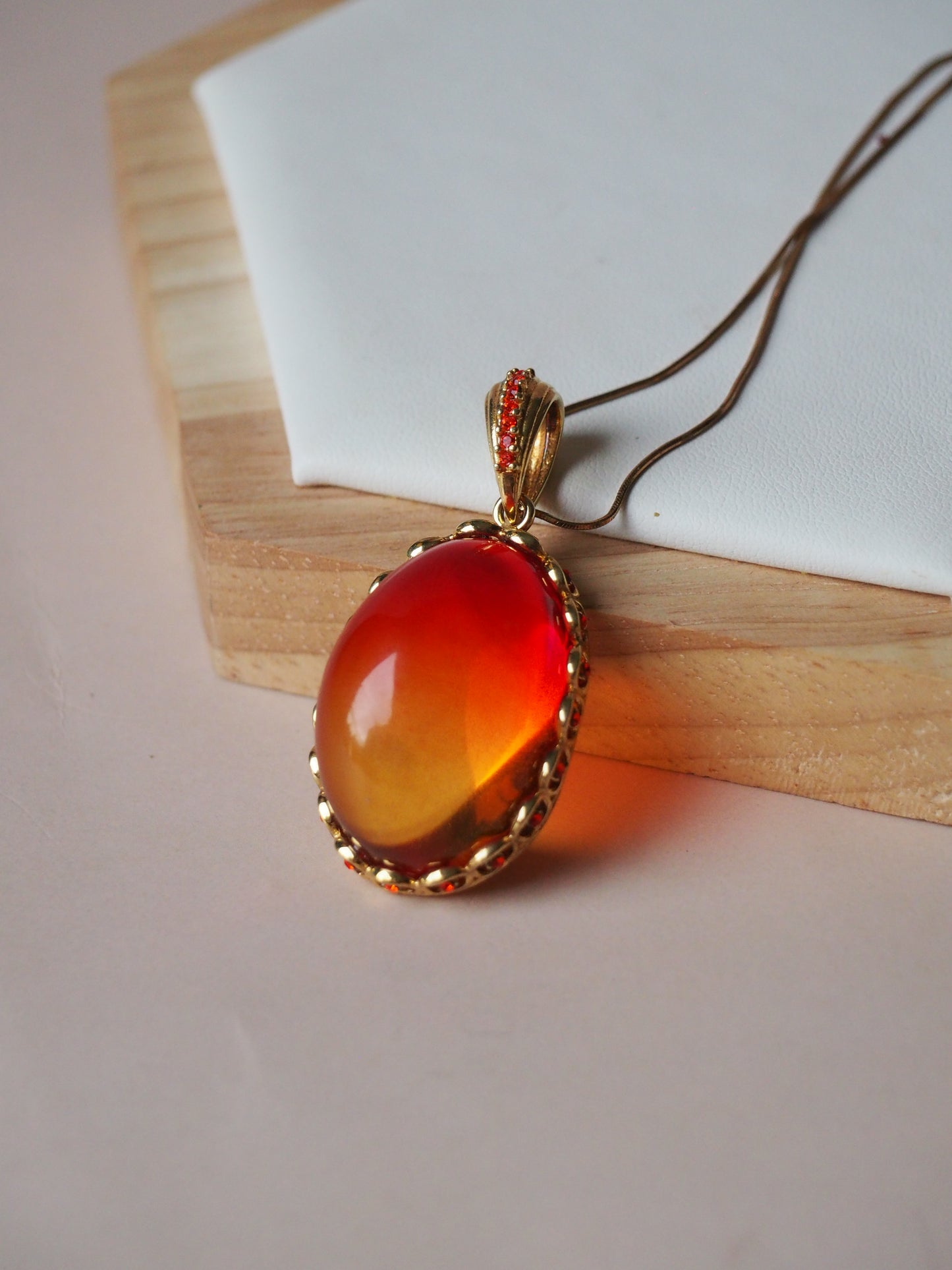 Gradient/ Ombre Red Amber in Gold Plated Silver with Rhinestones