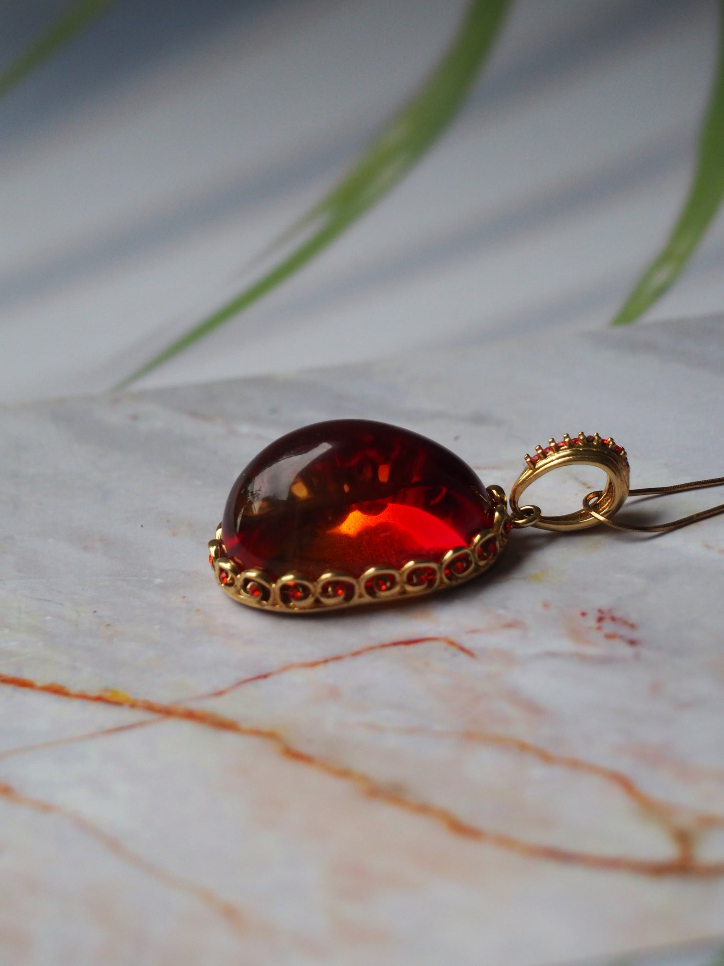 Gradient/ Ombre Red Amber in Gold Plated Silver with Rhinestones