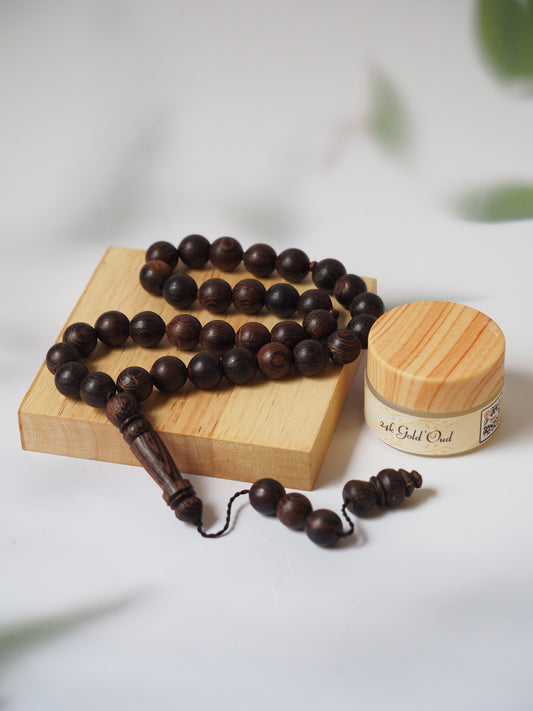 Indonesian Dark Wood Scented Rosary + Handmade Solid Perfume