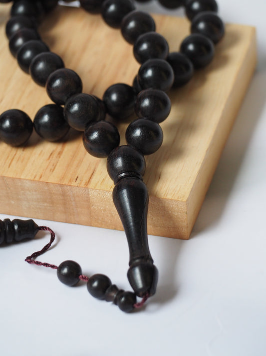 Ebony Wood Black Round Bead Rosary