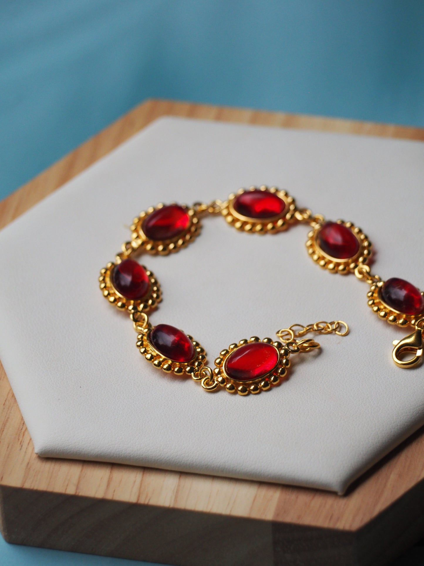 Red Amber Bracelet in Gold Plated Silver