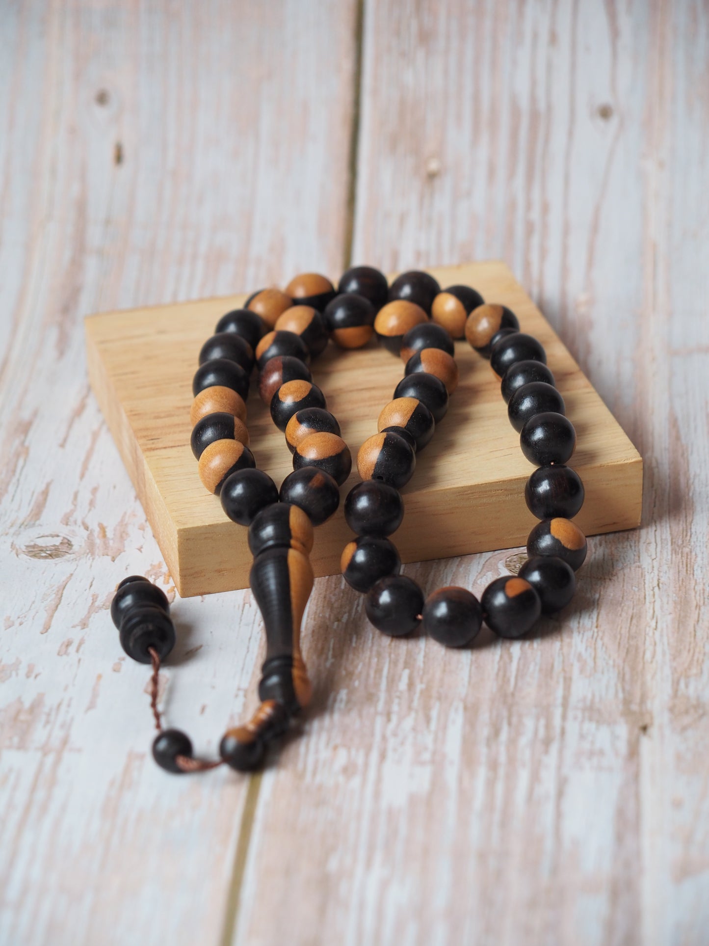 Ebony Two Colors Round Beads Rosary