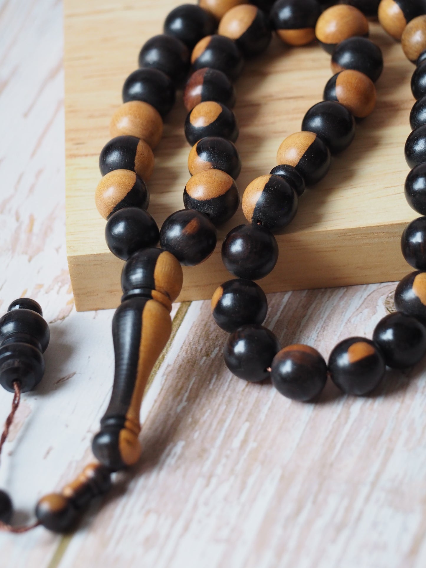 Ebony Two Colors Round Beads Rosary