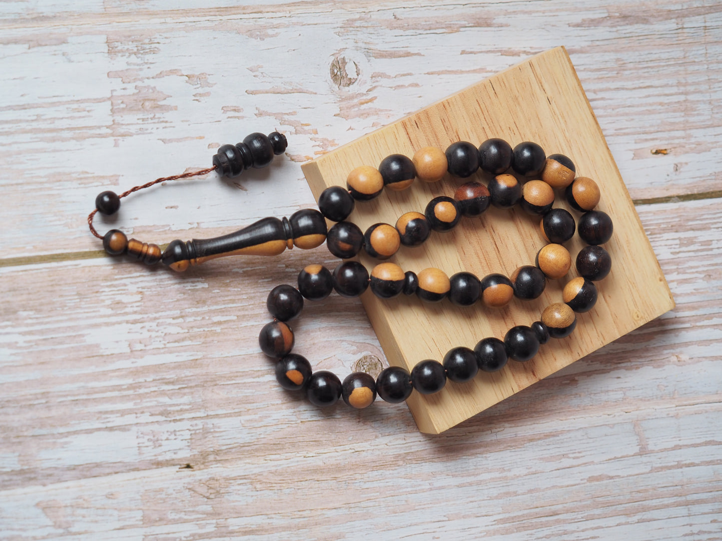 Ebony Two Colors Round Beads Rosary