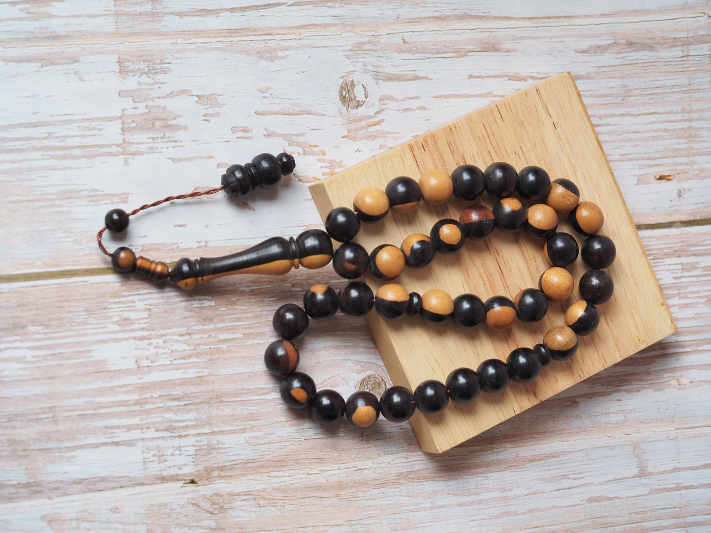 Ebony Two Colors Round Beads Rosary