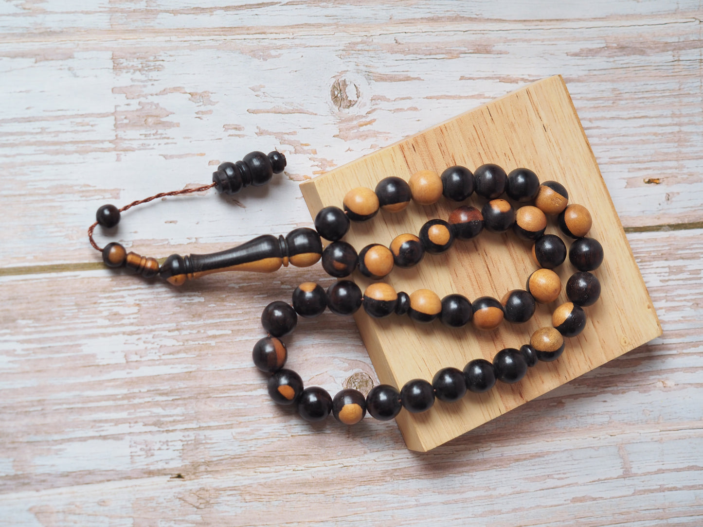 Ebony Two Colors Round Beads Rosary