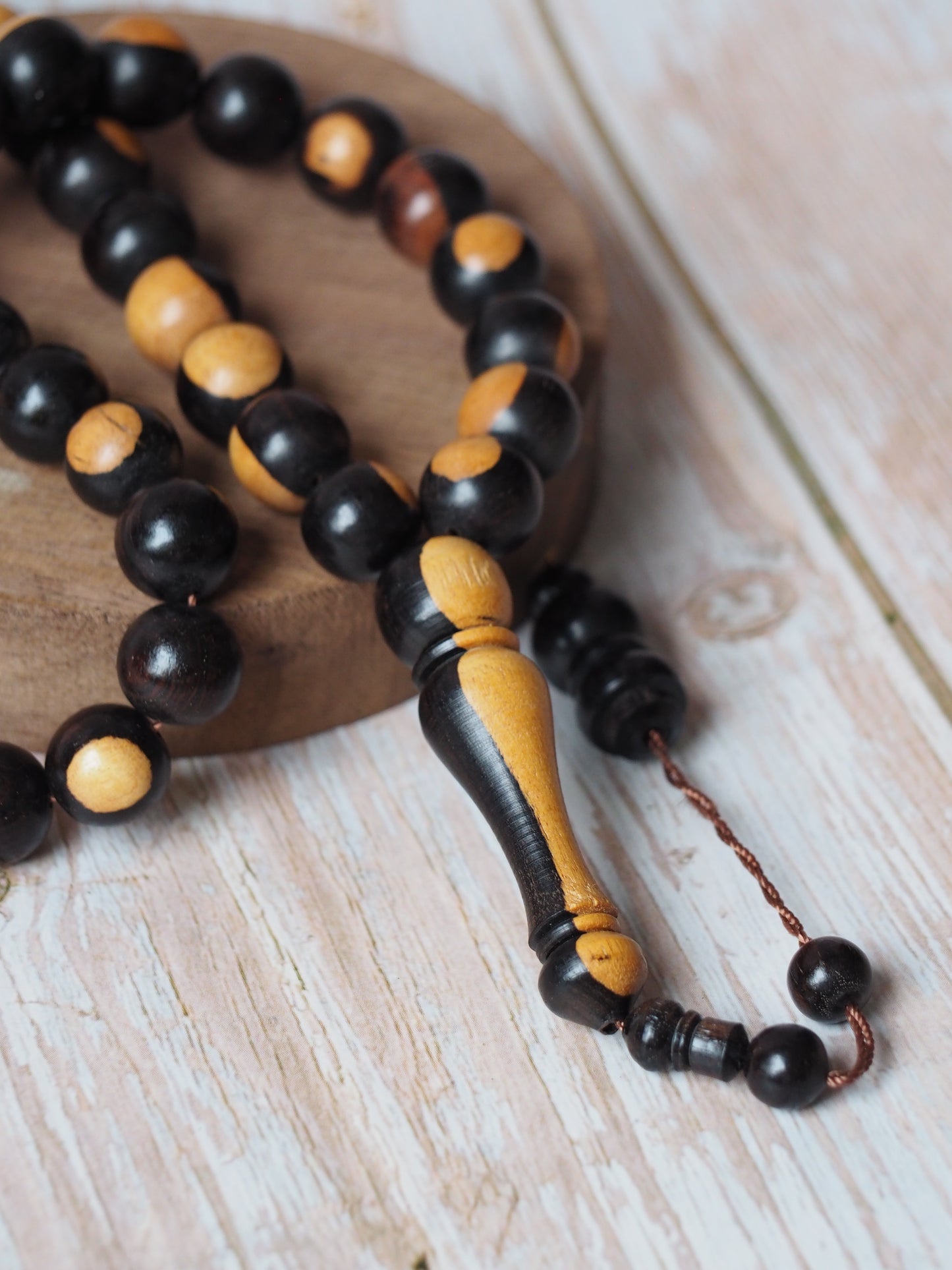 Ebony Two Colors Round Beads Rosary