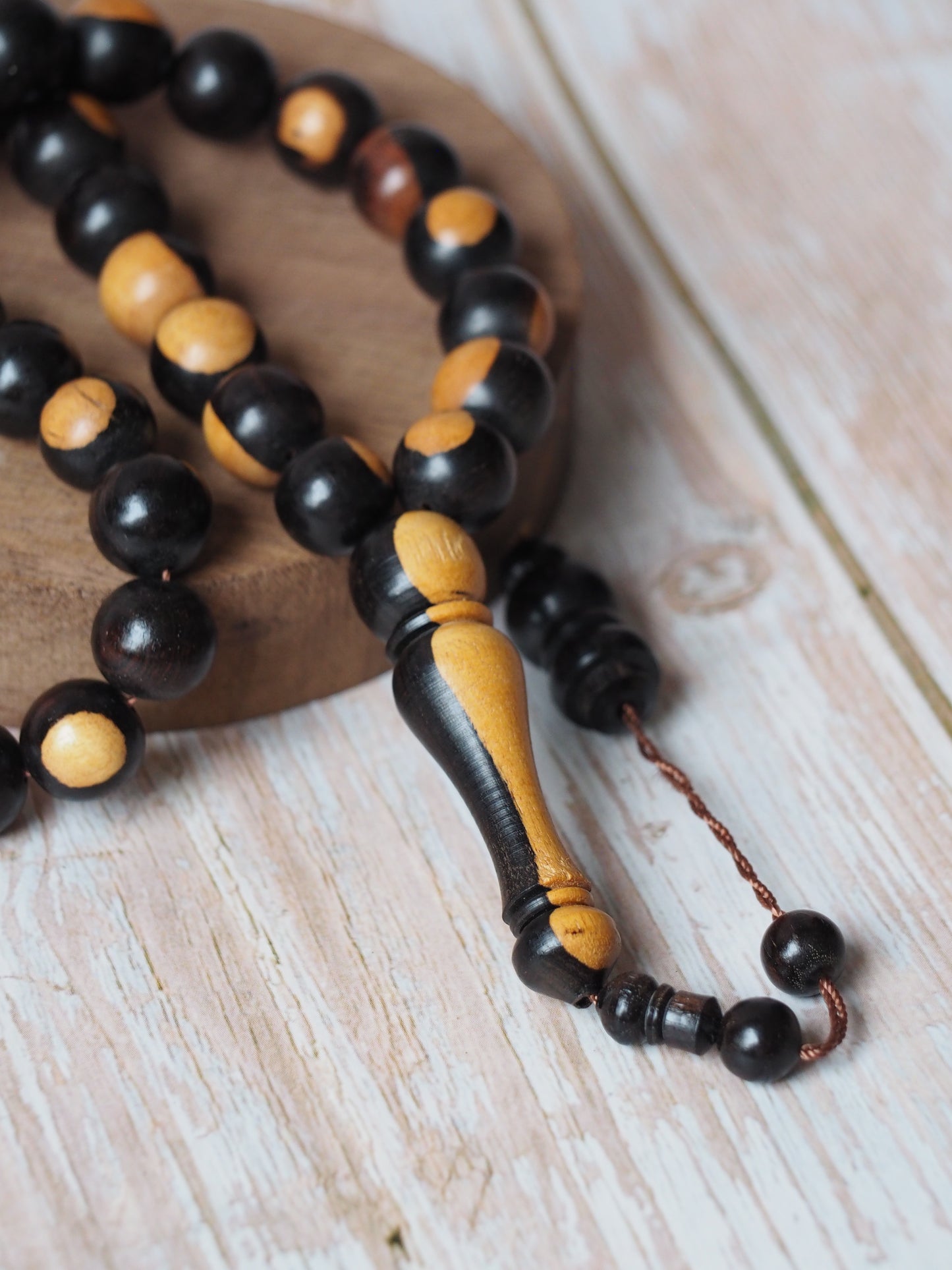 Ebony Two Colors Round Beads Rosary