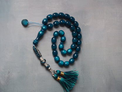 Deep Teal Blue Bakelite Rosary
