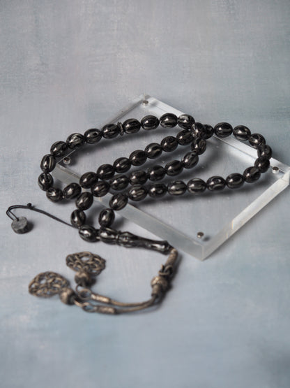 Graphite Gray Textured Olive Shape Bakelite Rosary