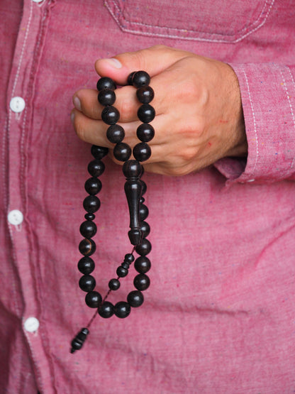 Ebony Wood Black Round Bead Rosary