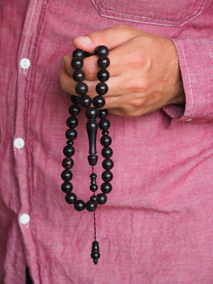 Ebony Wood Black Round Bead Rosary