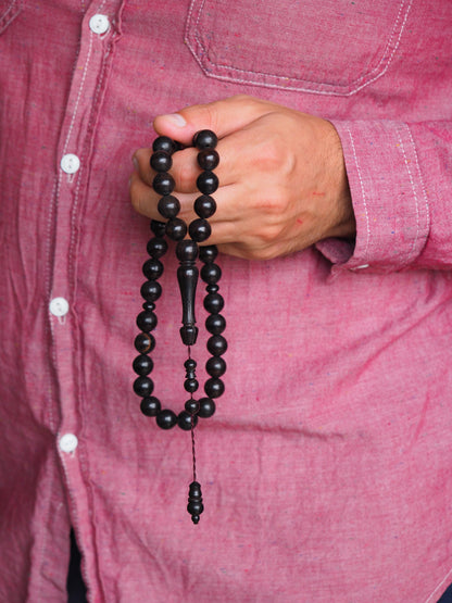 Ebony Wood Black Round Bead Rosary