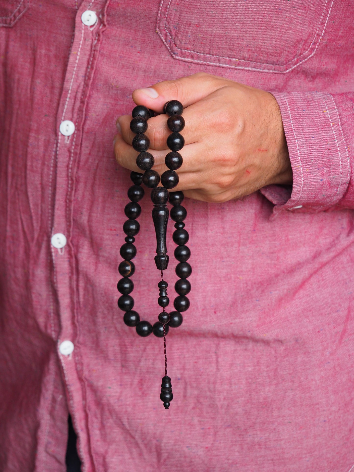 Ebony Wood Black Round Bead Rosary