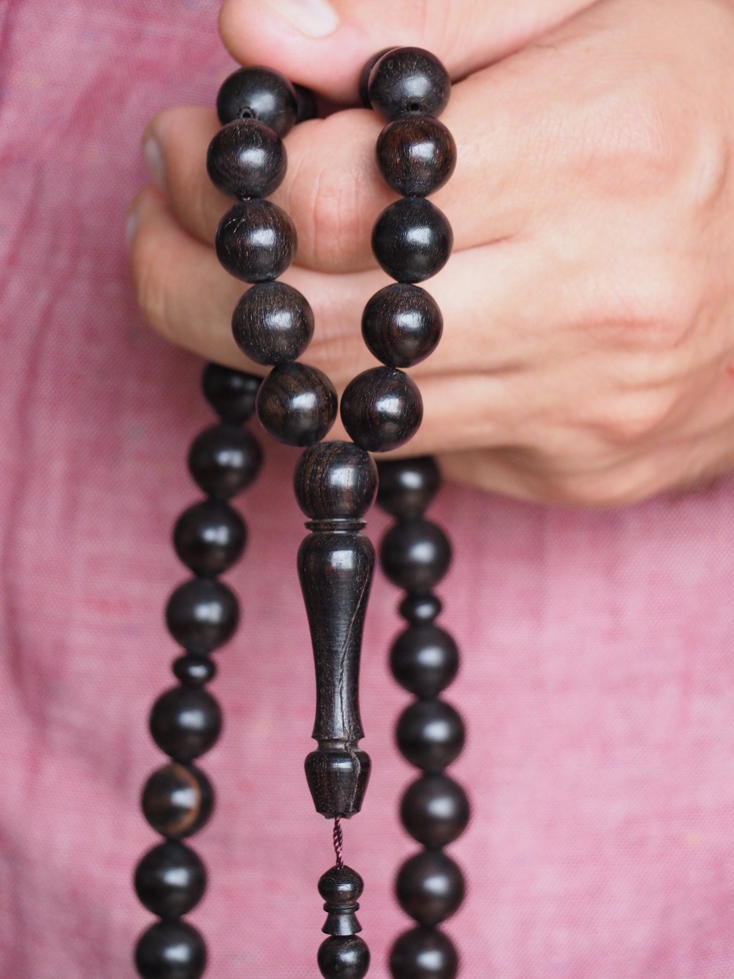 Ebony Wood Black Round Bead Rosary