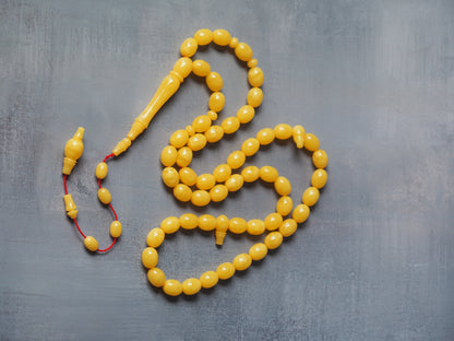 Unique Natural Pure Butterscotch Amber Tasbih / Rosary made of One Piece of Amber