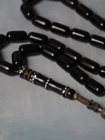 Black Bakelite Tasbih with Aluminum Dots and Silver Tassel 33 Beads