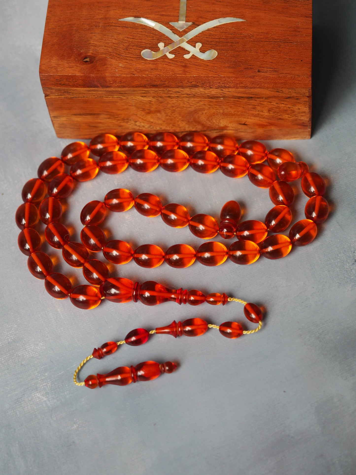 Orange Transparent Syrian Bakelite Rosary 45 Beads