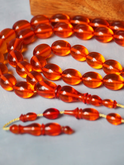 Orange Transparent Syrian Bakelite Rosary 45 Beads