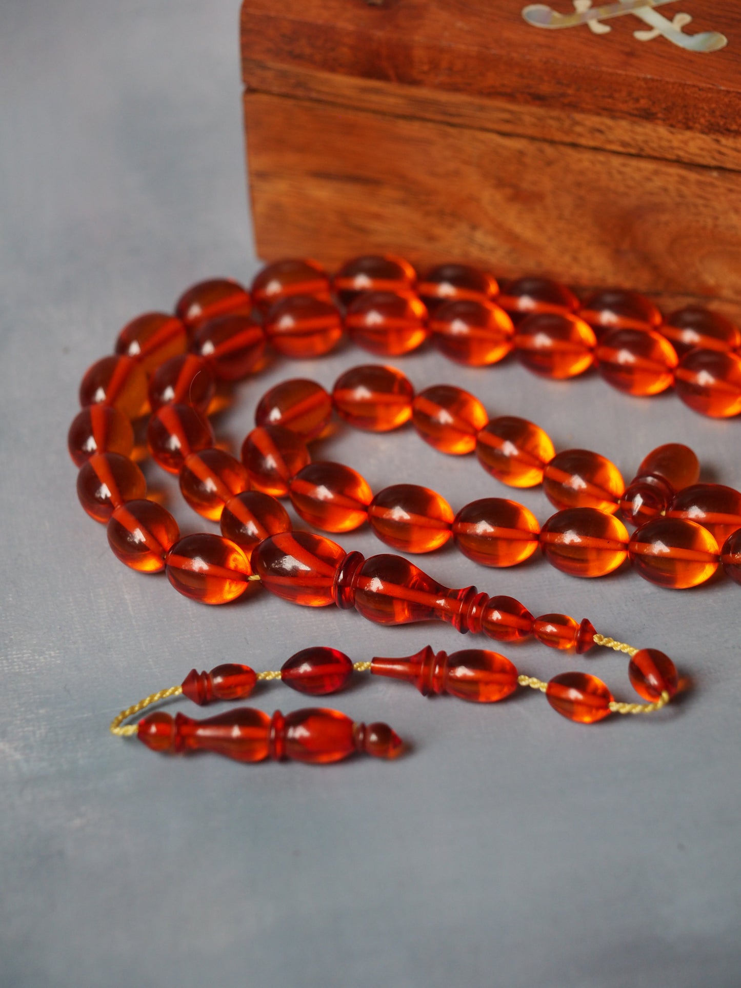 Orange Transparent Syrian Bakelite Rosary 45 Beads