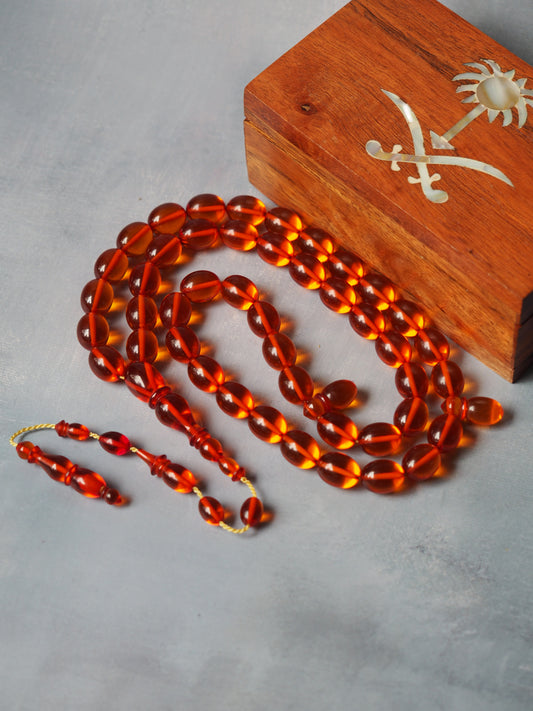 Orange Transparent Syrian Bakelite Rosary 45 Beads